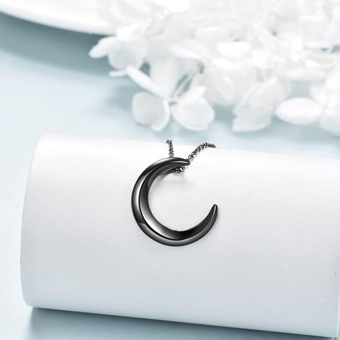 الأسود وأذن البحر الهلال القمر قلادة للنساء الرجال الفضة الاسترليني القوطية القمر قلادة قلادة القمر مجوهرات هدايا الحفلات in Kuwait