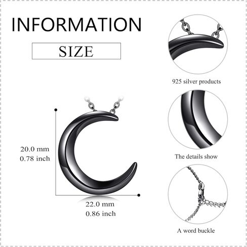 الأسود وأذن البحر الهلال القمر قلادة للنساء الرجال الفضة الاسترليني القوطية القمر قلادة قلادة القمر مجوهرات هدايا الحفلات in Kuwait