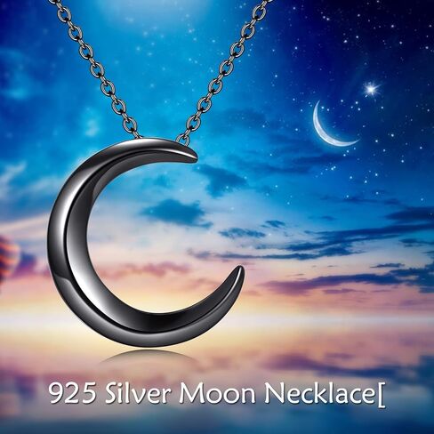 الأسود وأذن البحر الهلال القمر قلادة للنساء الرجال الفضة الاسترليني القوطية القمر قلادة قلادة القمر مجوهرات هدايا الحفلات in Kuwait