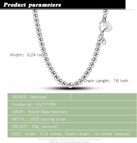 Men Solid 925 Sterling Silver Bead Necklace Women 4MM 6MM Round Prayer Beads Link Chain 18 "20" 22 "24" 26 "28" 30" 32" 34Boys Teens Italy Jewelry Gift in Kuwait