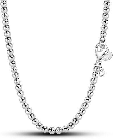 Men Solid 925 Sterling Silver Bead Necklace Women 4MM 6MM Round Prayer Beads Link Chain 18 "20" 22 "24" 26 "28" 30" 32" 34Boys Teens Italy Jewelry Gift in Saudi Arabia