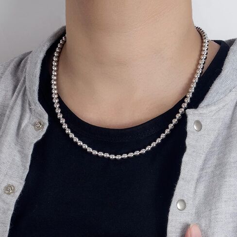 Men Solid 925 Sterling Silver Bead Necklace Women 4MM 6MM Round Prayer Beads Link Chain 18 "20" 22 "24" 26 "28" 30" 32" 34Boys Teens Italy Jewelry Gift in Kuwait