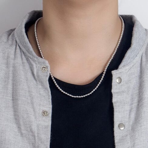 Men Solid 925 Sterling Silver Bead Necklace Women 4MM 6MM Round Prayer Beads Link Chain 18 "20" 22 "24" 26 "28" 30" 32" 34Boys Teens Italy Jewelry Gift in Saudi Arabia