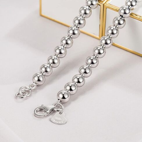 Men Solid 925 Sterling Silver Bead Necklace Women 4MM 6MM Round Prayer Beads Link Chain 18 "20" 22 "24" 26 "28" 30" 32" 34Boys Teens Italy Jewelry Gift in Kuwait