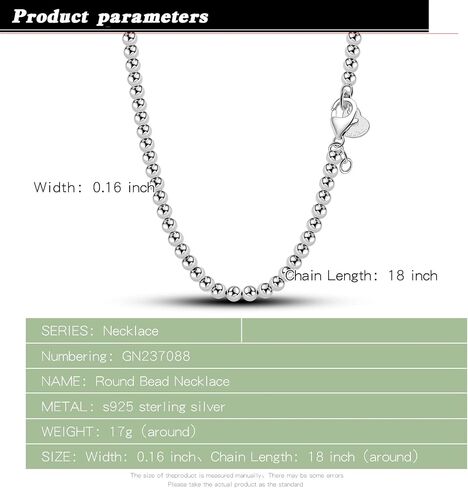 Men Solid 925 Sterling Silver Bead Necklace Women 4MM 6MM Round Prayer Beads Link Chain 18 "20" 22 "24" 26 "28" 30" 32" 34Boys Teens Italy Jewelry Gift in Saudi Arabia