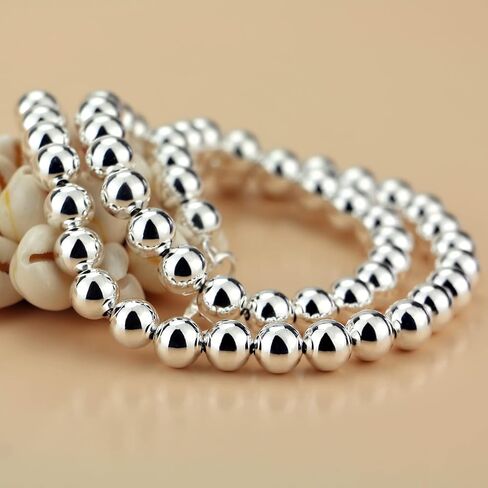 Men Solid 925 Sterling Silver Bead Necklace Women 4MM 6MM Round Prayer Beads Link Chain 18 "20" 22 "24" 26 "28" 30" 32" 34Boys Teens Italy Jewelry Gift in Kuwait