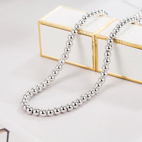 Men Solid 925 Sterling Silver Bead Necklace Women 4MM 6MM Round Prayer Beads Link Chain 18 "20" 22 "24" 26 "28" 30" 32" 34Boys Teens Italy Jewelry Gift in Saudi Arabia