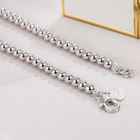 Men Solid 925 Sterling Silver Bead Necklace Women 4MM 6MM Round Prayer Beads Link Chain 18 "20" 22 "24" 26 "28" 30" 32" 34Boys Teens Italy Jewelry Gift in Saudi Arabia