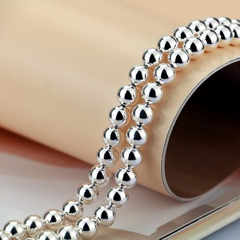 Men Solid 925 Sterling Silver Bead Necklace Women 4MM 6MM Round Prayer Beads Link Chain 18 "20" 22 "24" 26 "28" 30" 32" 34Boys Teens Italy Jewelry Gift in Saudi Arabia