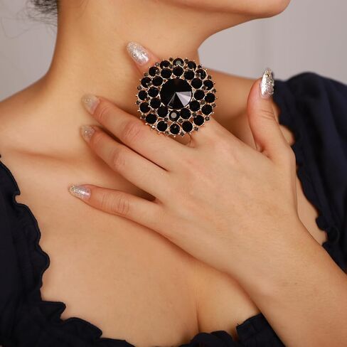 Xerling Big Statement Crystal Ring Round Full Rhinestone Ring Bling Wedding Prom Ring for Women Girls Teens in Saudi Arabia