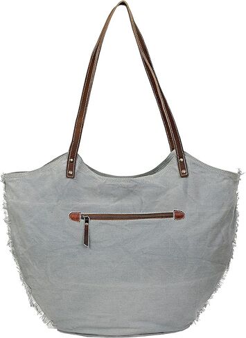 CREATIVE LEATHER ART CLA Upcycle Canvas Tote Bag, Beautiful Rose embroidery designs Fashion Style Tote Bag for Women's, Upcycle Canvas Shoulder Bag for Women, Light Grey, Grey in Kuwait
