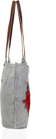 CREATIVE LEATHER ART CLA Upcycle Canvas Tote Bag, Beautiful Rose embroidery designs Fashion Style Tote Bag for Women's, Upcycle Canvas Shoulder Bag for Women, Light Grey, Grey in Kuwait