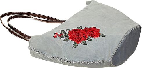 CREATIVE LEATHER ART CLA Upcycle Canvas Tote Bag, Beautiful Rose embroidery designs Fashion Style Tote Bag for Women's, Upcycle Canvas Shoulder Bag for Women, Light Grey, Grey in Kuwait