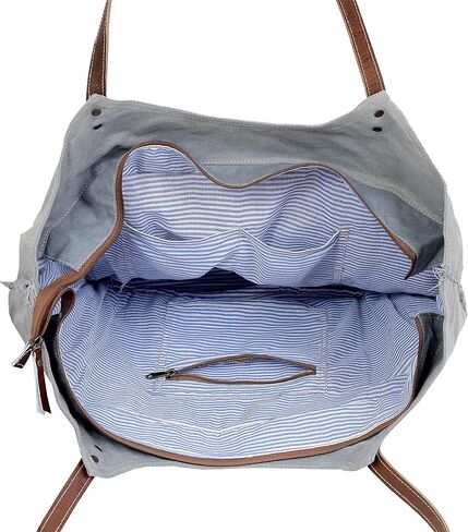 CREATIVE LEATHER ART CLA Upcycle Canvas Tote Bag, Beautiful Rose embroidery designs Fashion Style Tote Bag for Women's, Upcycle Canvas Shoulder Bag for Women, Light Grey, Grey in Kuwait