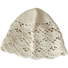 Women Lace Beanie Hat Handmade Crochet Lace Hat Vintage Knitted Cutout Turban Cap Summer Hair Accessories Cap for Women and Girls, 1 Piece (Beige)