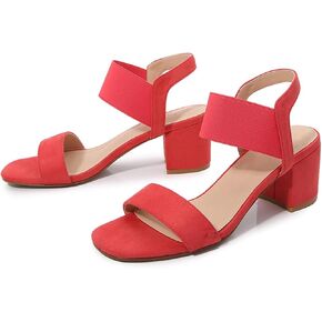 Women'S One Strap Chunky Heel Sandals with adjust Stretchy Ankle Strap Square Open Toe Suede Slip on Block Heel Dress party Wedding Sandals