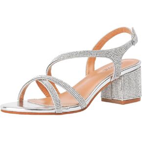 حذاء نسائي من SheSole مصنوع من حجر الراين اللامع لحفلات الزفاف وحفلات التخرج والسهرة الرسمية صندل بكعب منخفض مكتنز فضي US 9 in Kuwait
