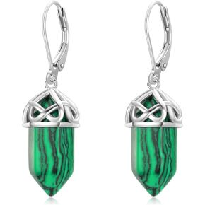 Malachite Drop Dangle Earrings 925 Sterling Silver Celtic Green Crystal Leverback Earrings Malachite Jewelry Gifts for Women Chicas Female Friends