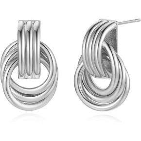 Gold/Silver Chunky Geometric Dangle Earrings for Women Hypoalleagenic14k Gold Plated Lightweight Statement Knot Dangle Earrings for Women