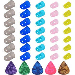35 Pcs Guitar Finger Protector for Guitar Players Silicone Finger Protectors Guitar Finger Cover 5 Sizes Anti Slip Fingertip Protection Covers Caps for Beginner Playing Ukulele Guitar 5 Guitar Pick