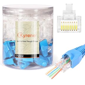 50PCS RJ45 Connectors, Ethernet Cat6 Connector, RJ45 Pass Through Connector, Cat 6 Pass Through RJ45 Connectors for Solid or Stranded UTP Ethernet Cable