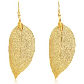 Real Leaf Earrings, 24K Gold Leaf Earrings, Gold Plated Leaf Earrings, Real Gold Leaves, Gold Plated Earrings, Drop Statement Earrings, Natural Jewelry, Drop Dangle Earrings, Boho Earrings, Gift for Her in Saudi Arabia