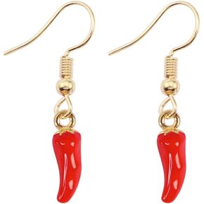 Red Chili Hot Pepper Earrings Gold Plated Funny Cute 3D Enamel Lifelike Spicy Capsicum Vegetable Fruit Food Small Dangle Drop Earrings for Women Teen Girls Birthday Christmas Party Fashion Jewelry Gifts