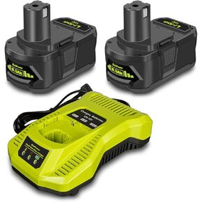 BatPower 2 Pack 6.5AH 18V Lithium Battery with Charger Combo for Ryobi 18 Volt Battery and Charger Kit P117 P193 PBP007 PBP005 PBP004 P108 P192 6Ah 5Ah 4Ah 3Ah Ryobi 18V ONE+ Battery and Charger