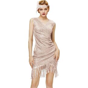 BABEYOND Sequin Dresses for Women - Wrap Bodycon Party Dress Ruched Fringe Sexy Night Clubwear