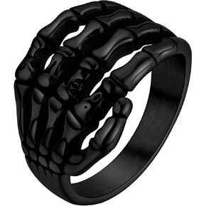 Hipunk Skull Snake Ring Men Women - Snake Cobra Skeleton Hand Vintage Knuckle Rings Gothic Jewelry Retro Animal Stainless Steel Serpent Ring Statement Biker Stackable Band Ring Halloween Jewelry