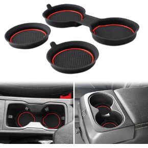 Auovo 3D Cup Holder Insert Coasters Compatible with Ford Ranger Accessories 2019-2023 Silicone Cup Mat Pad Liners Replacement Interior Decoration (Red Trim, 3-pc Set)