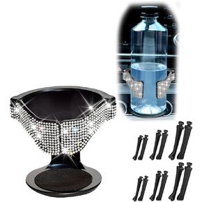 AUCELI Car Cup Holder, Bling Rhinestone Cup Bottle Mount with Car Air Vent Clips, Adjustable Crystal Drink Holder Stand for Coffee Water Tea, Universal Automotive Interior Accessories (Black)