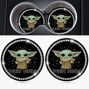 Jupswan Car Cup Holder Coaster 2 Pack Cute Cartoon Baby Bling Rhinestone Crystal Silicone New Automotive CupHolder Accessories Decor Decorations for Women