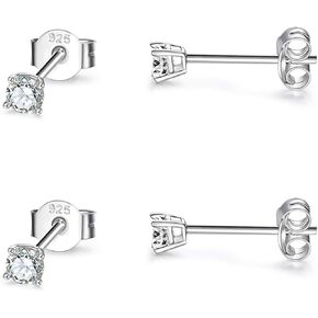 Sterling Silver Stud Earrings for Women- 2 Pairs 3mm Tiny Ball Stud Earrings Round CZ Cubic Zirconia Earrings Pearl Earrings Set Cartilage Small Tragus Earrings Nose Lip Rings