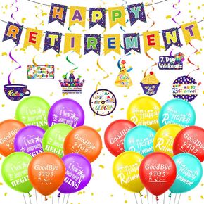 27pcs Colorful Retirement Party Decorations for Women Men Happy Retirement Banner Balloons Hanging Swirls Retirement Party Supplies Farewell Party Decorations Funny Retirement Gift