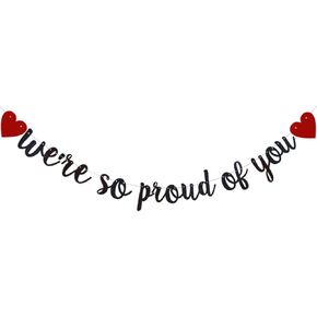 We’re So Proud of You Banner, Pre-Strung, No Assembly Required, Black Glitter Paper Party Decorations for Graduation Party Supplies, Letters Black,ABCpartyland