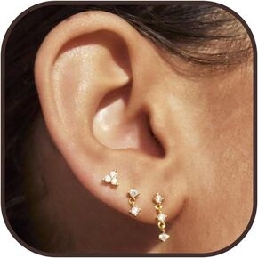 Gold Huggie Hoop Earrings Set for Women Trendy 14K Small Huggie Stud Earrings for Multiple Piercing Hypoallergenic Jewelry, Dainty Cartilage Earrings for Teen Girls Gifts