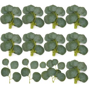 200 قطعة من أوراق الأوكالبتوس الخضراء زهور وهمية للزينة الخضرة الاصطناعية لحفلات الزفاف حديقة المساحات الخضراء الديكور in Kuwait