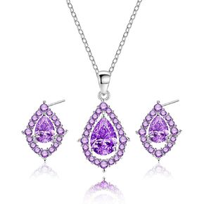 Purple Necklace and Earrings Set Crystal Bridal Wedding Jewelry Sets for Brides Bridesmaid Prom Costume Accessories for Women