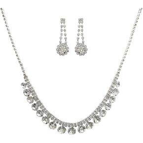Rosemarie Collections Women's Stunning Circular Crystal Rhinestone Collar Necklace Hypoallergenic Earrings Bridal Set, 14"+5.5" Extender