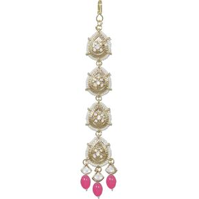 Crunchy Fashion Indian Antique Gold Plated Kundan Studded Pearls Drops Maang Tikka For Girls Bollywood Traditional Forehead Jewerly For Women