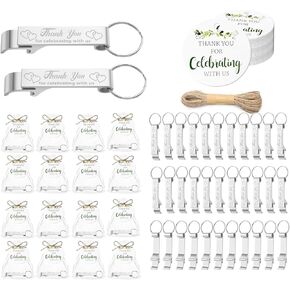 50 Sets Wedding Favors Beer Opener Keychain Thank You Cards Organza Bags and Jute Twine for Birthday Wedding Party Father's Day Gifts