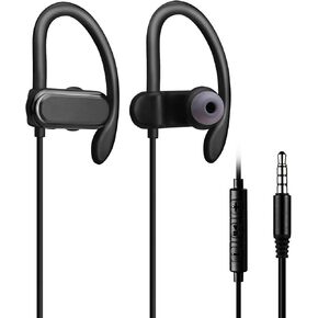 Sport Earbuds Running Headphones with Microphone, Wired in Ear Buds with Wrap Around Over Ear Hook for Jogging Workout Gym, Compatible with Cellphones, Laptop PC & Old iPhone, Friendly to Small Ear
