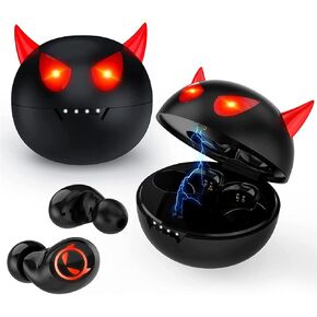 Kids Wireless Earbuds Cute Cartoon Bluetooth in-Ear Headphones Stereo Headphones Microphone Noise Canceling Touch Control 30 Hours Playtime, Suitable as Various (Little Devil)