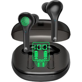 AMZANE Wireless Earbuds Bluetooth Headphones with Wireless Charging Case and LED Digital Display Bluetooth 5.1 HD Bass Sound Earphones Touch Control Built-in Mic Headsets 35Hrs Playtime for Sport Work