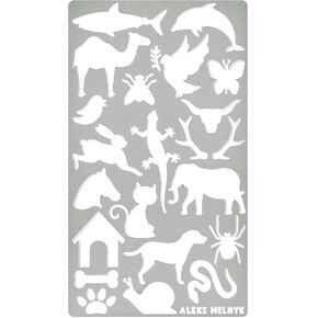 Aleks Melnyk No.8 Metal Stencil, Small Animals, Woodland, Kit 1 PCS, Template for Wood Burning, Engraving, Crafting, Bullet Journaling, Scrapbook, Wild Animals, Dog, Cat, Elephant, Dolphin, Butterfly
