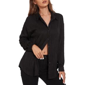 Womens Long Sleeve Button Down Shirts for Women Wave Textured Blouses for Women Dressy Casual Office Work Blouses Tops