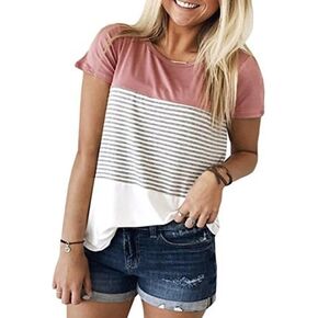 Women's Summer Short Sleeve Striped Blouse Junior Casual Tunic Tops T-Shirt
