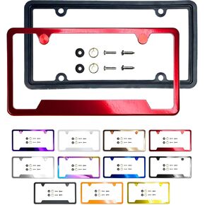 Bottom Cut OutLicense Plate Frame Combo Blue Mirror Chrome Electroplating Universal Fit Aluminum Screw On Cap Cover, T304 Stainless Steel, Rust Proof Weather Proof (Qty: 1 Frame)