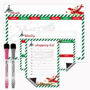 Magnetic Calendar Bundle 3 Boards of Monthly Weekly Shopping List Whiteboard Calendar for Refrigerator, Wall, and Fridge Organization with 2 Markers